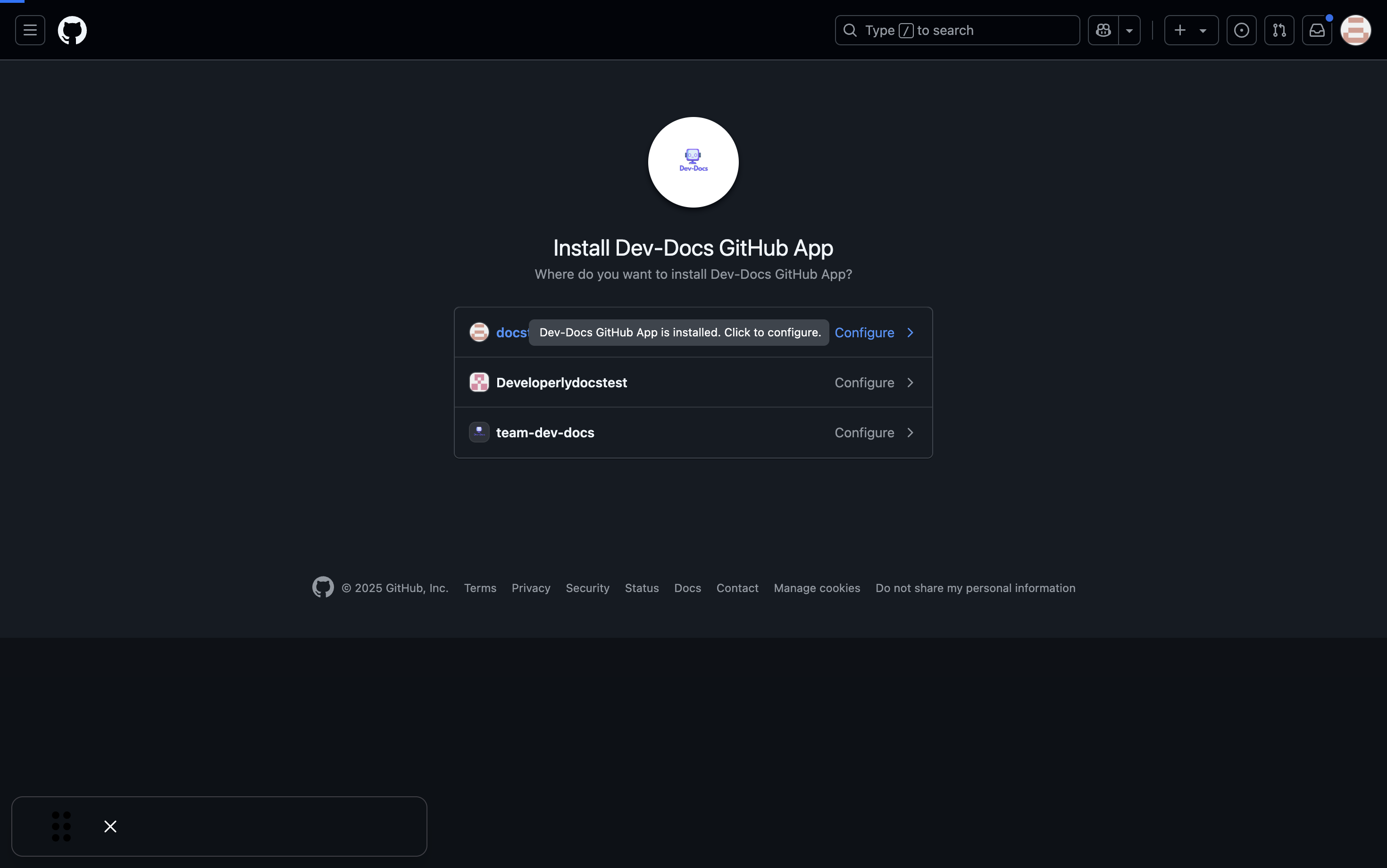 Install Dev-Docs GitHub App