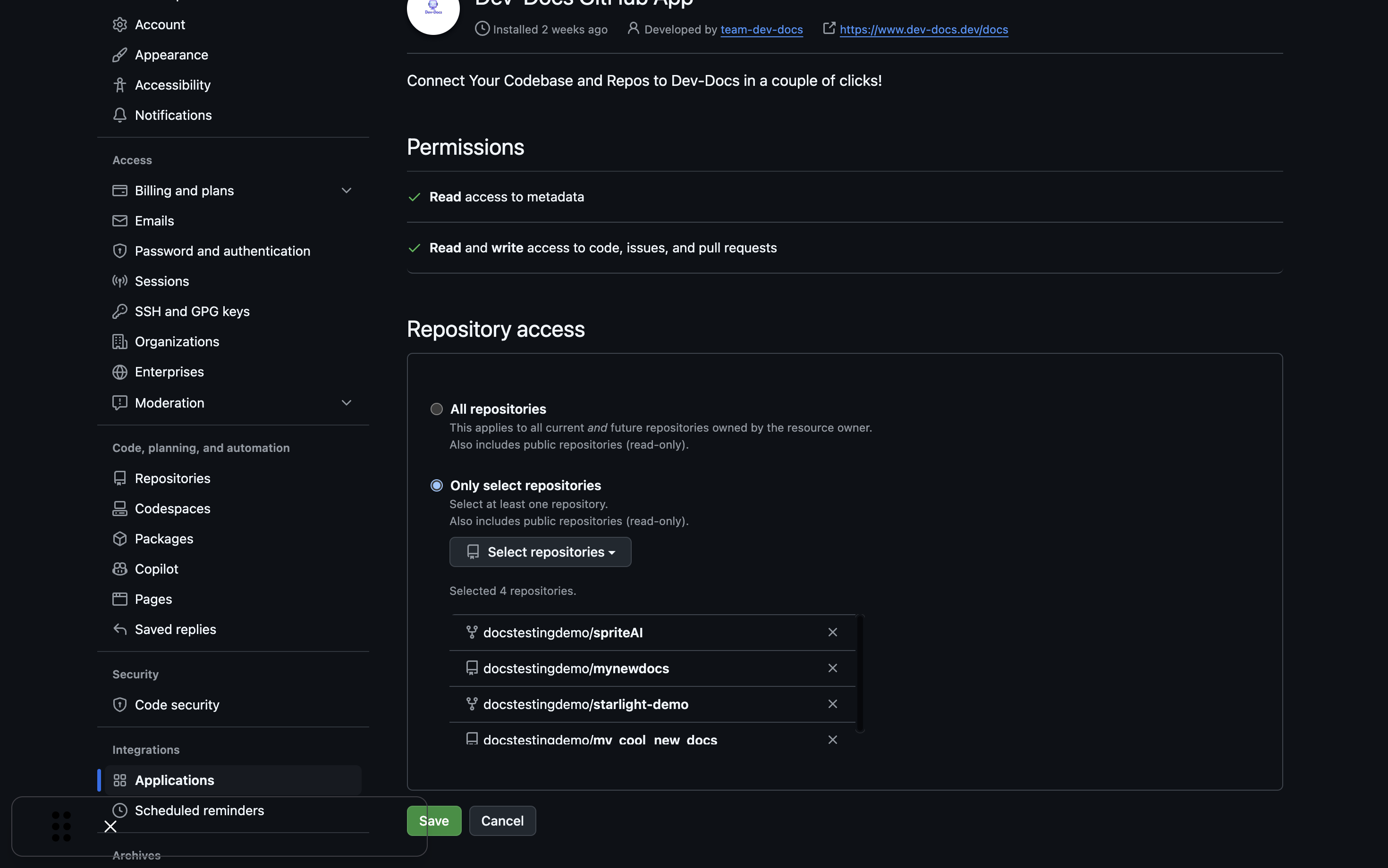 Select specific repositories